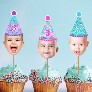 Mermaid Cupcake Toppers,  Mermaid Birthday Cupcake Toppers, Mermaid Themed Birthday Toppers, Sunshine Birthday Decor