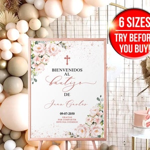 Bienvenidos sign, Baptism Sign Spanish, Bautizo in Spanish, Invitaciones de Bautizo, Mi Bautizo Invitations, Baptism Poster, Banner Girl BP3