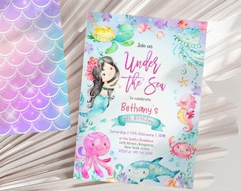 Editable Mermaid Birthday Invitation Mermaid Party invite, Pool invite, Magical party Mermaid invites Under The Sea Fairytale Invite 121