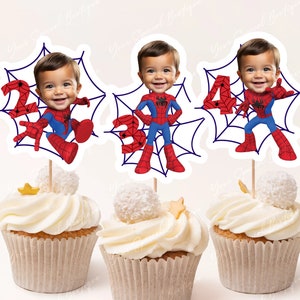 Spidey Face Cupcake Toppers, Personalized Spidey and Friends Cupcake Toppers, Custom Spidey Cupcake Toppers Superhero Inspired, Digital File