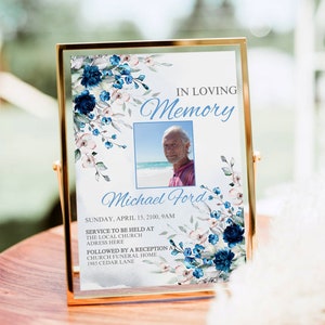 Invito al funerale download immediato, modello di annuncio funebre per uomini, modello di programma funebre blu navy, servizio funebre stampabile F28