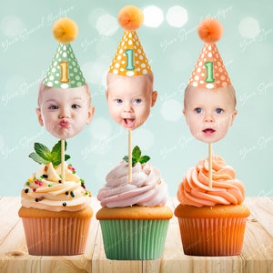 Cupcake Toppers baby face, Cupcake Photo ANY AGE, Birthday Decor, Cupcake kid birthday, cupcake toppers face kid Cupcake Topper Digital File
