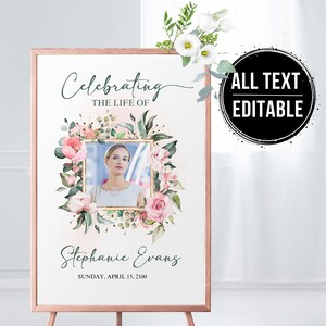 In Loving Memory Sign, Funeral Welcome Sign Greenery, Memorial Sign Template For Man Woman, Celebration of Life Welcome Sign F26