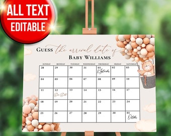 Babyshowerkalender beer ballonnenspel, vervaldatum babykalender, babyverjaardag babyvoorspelling vervaldatum, geboortedatum baby raden BS010