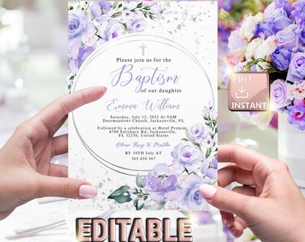LDS Baptism Invitation, baptism announcement, girl Baptism Invitation LDS , Greenery Baptism Template Greek, Editable Instant Download BP21