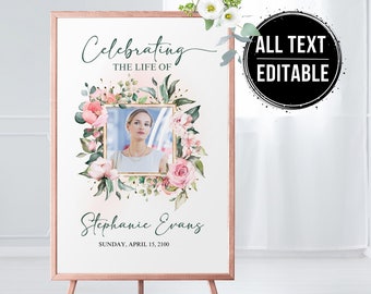 In Loving Memory Sign, Funeral Welcome Sign Greenery, Memorial Sign Template For Man Woman, Celebration of Life Welcome Sign F26