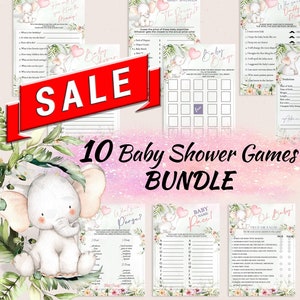 Bundle jeux de baby shower éléphant, baby shower éléphant imprimable, jeux de baby shower éléphant, pack imprimable jeux de douche, téléchargement immédiat
