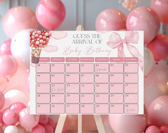 Baby Due Date Calendar Baby Shower Calendar Game Guess Baby's Birthday Editable Baby Prediction Due Date Game, Guess Baby's Birth Date BS012