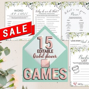 15 Bridal Shower Games, Bridal Shower Games Bundle, Bridal Shower Games, Pack of 15, Floral Bridal Shower Games Bundle, Personalize DIY