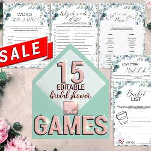 Bridal Shower Games, Greenery Wedding Shower Games, Printable Bachelorette Shower Games Editable Bridal Party Games, Bride or Groom Game Set