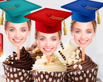 Graduation Hat Cupcake Toppers, Personalized Graduation Hat Photo Cupcake, 2026 Graduation Cap Toppers,Photo Toppers, Graduation Party 2026