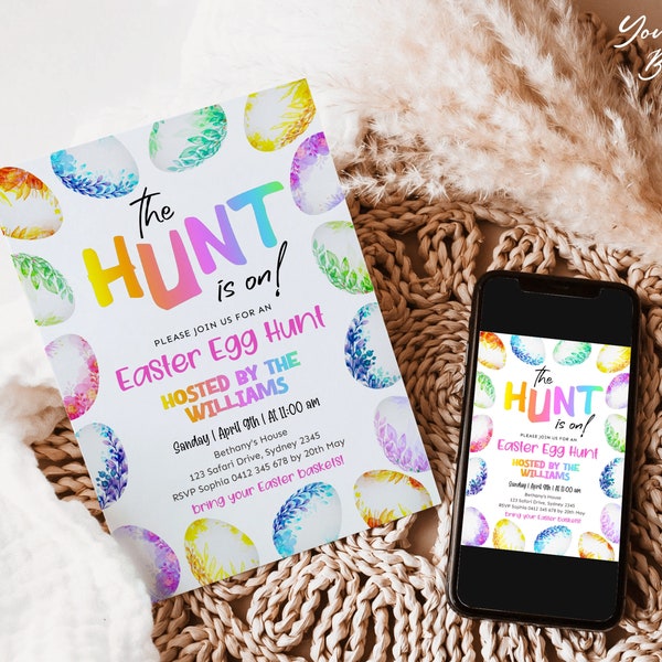 Easter Egg Hunt, Printable Invite Easter Party Invitation, Church Community Kids Easter Bunny Event, Egg Hunt Party Easter Brunch Invites