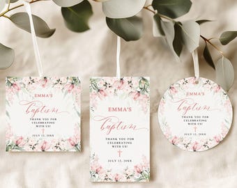 Floral Baptism Favor Tags Template, Editable Corjl (Digital Download) BP2