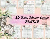 Baby Shower 15 Games Printable Pack, Virtual Baby Shower Game, Woodland Baby Shower Games Games Bundle Set Instant Download, Girl Boy games