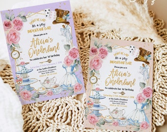 Alice in Wonderland Invitation Template, Alice in Onederland 1st Birthday Invite, Mad Tea Party, EDITABLE Printable Template  Download 110