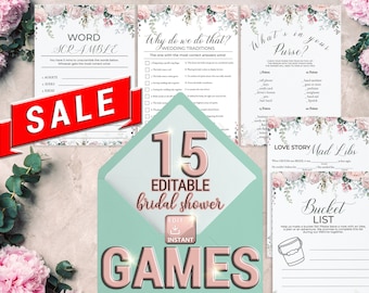 Bridal Shower Games, Printable Bridal Shower Games, Minimalist Wedding Shower Games, Editable Bridal Party Games, Greenery Bride Groom Game