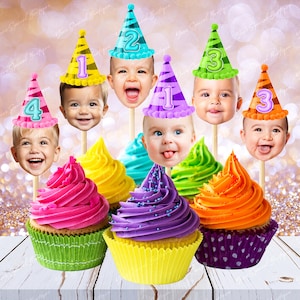 Cupcake Toppers baby face, Cupcake Photo ANY AGE, Birthday Decor, Cupcake kid birthday, cupcake toppers face kid, Digital File 005