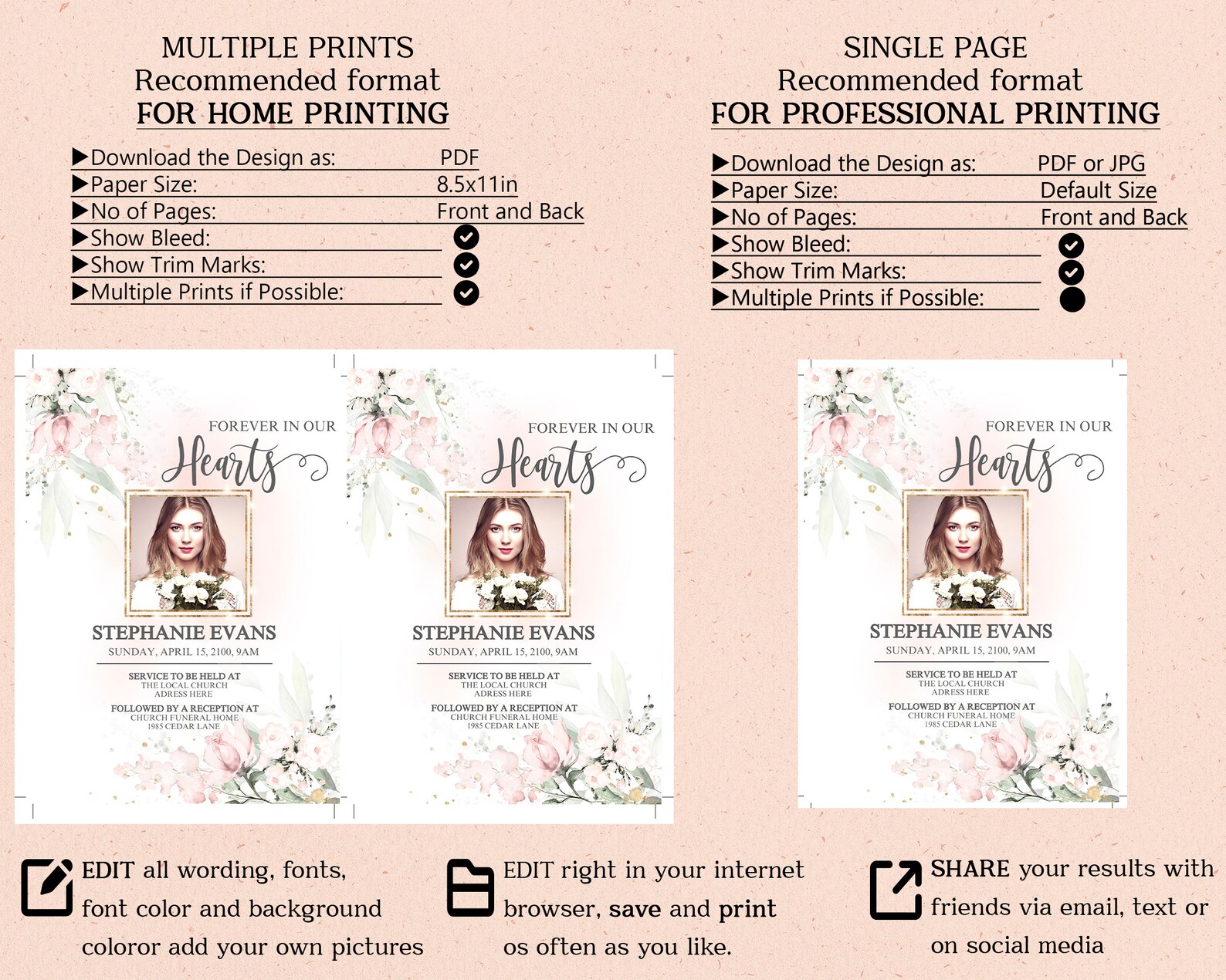 Funeral Invitation Funeral Announcement Template Funeral - Etsy