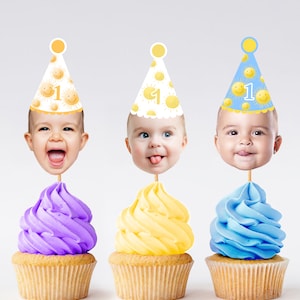 First Trip Around the Sun Cupcake Toppers, Boho Sunshine Birthday Cupcake Toppers, Sun Themed Toppers, Sunshine Decor Custom Face (12 count)