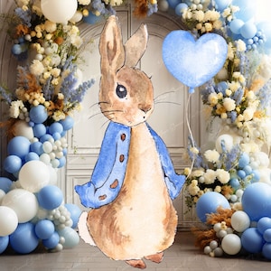 Recorte de decoración grande de Peter Rabbit, cumpleaños de conejito azul, fiesta rústica de conejito Flopsy, accesorio de conejito azul, descarga instantánea, archivo imprimible