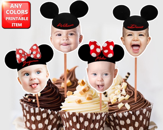 Photo Cupcake Toppers Mickey Mouse Hat Inspired Printable - Etsy