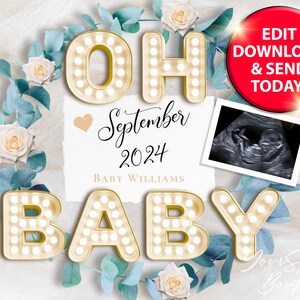 Oh baby Custom digital pregnancy announcement for social media baby announcement gender reveal instagram marquee light 009