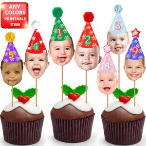 Cupcake toppers , Christmas cupcake toppers baby face, Cupcake Photo, Birthday Decor, Cupcake kid birthday, cupcake topper face Digital File