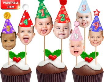 Cupcake toppers , Christmas cupcake toppers baby face, Cupcake Photo, Birthday Decor, Cupcake kid birthday, cupcake topper face Digital File
