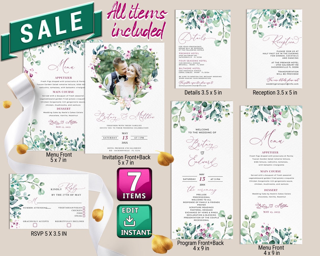 Wedding Bundle Kit, Instant Download, Editable Text, DIY Wedding ...