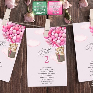 Planche pour s'asseoir Ours suspendu, ballons marrons Trouvez votre table Plans de salle à manger, Sièges commander Plans de salle, ballons ours mignons Baby shower rose BS012