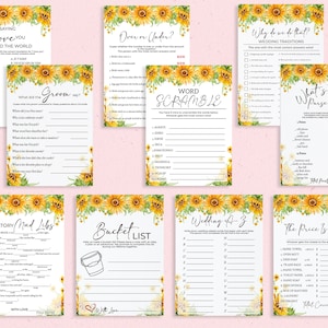 Sunflower Bridal Shower Games, Bridal Shower Games Bundle, Instant ...