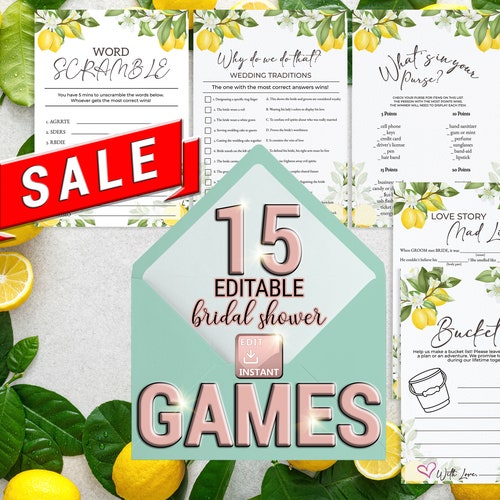 Lemon Bridal Shower Games Bundle Citrus Bridal Shower Game Etsy