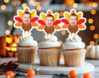 Personalized Thanksgiving Turkey Face Cupcake Topper, Custom Photo Thanksgiving Cupcake Toppers with Face for Party Decorations Funny Turkey