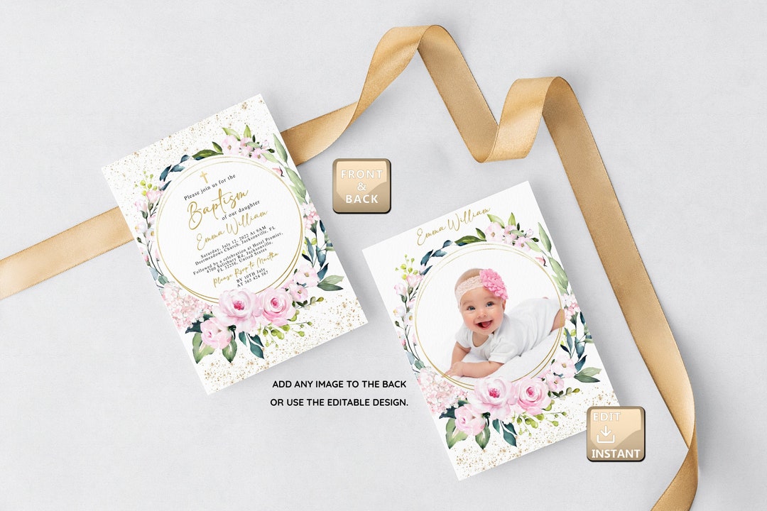 Editable Baptism Invitation Template, Baptism Invite, Boho Printable ...