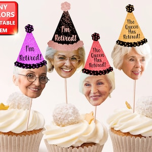 Décoration pour cupcakes avec photo de retraite - décoration de fête personnalisée, photo de retraite personnalisée, décoration de fête de bureau pour retraité, fichier numérique