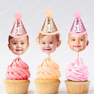 Custom personalized cupcake photo toppers digital file, face topper picks, cupcake birthday glitter, anniversary, baby any age people, pets