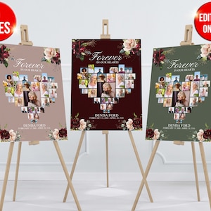 Funeral poster photo display set, Photo Collage Heart, Funeral Welcome Sign, Funeral Memorial Poster, memory board, funeral collage display
