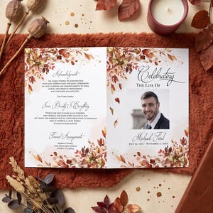 Funeral Program Template Fall, Funeral Memorial program, Funeral Service In loving Memory Obituary Celebration of life Funeral F033