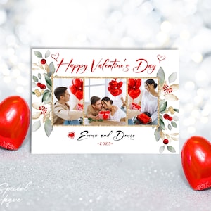Collage de fotos del día de San Valentín, plantilla de tarjeta dorada, tarjeta con foto familiar, tarjetas con fotos, collage de tarjetas digitales, fotografía, regalos para el día de San Valentín