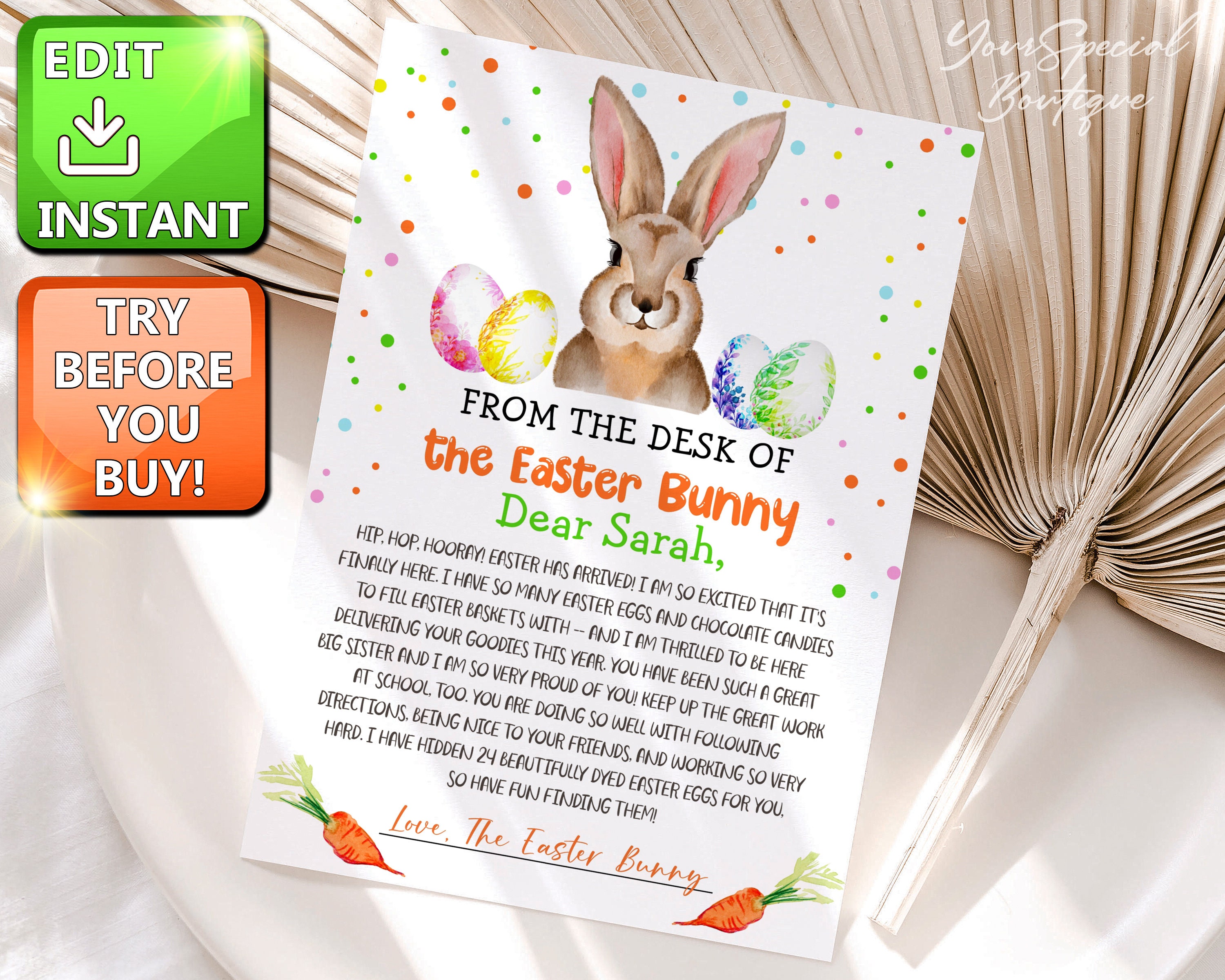 Editable Easter Bunny Letter Return Letter From the Desk of Easter ...