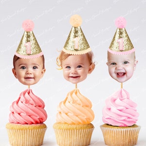 Custom personalized cupcake photo toppers digital file, face topper picks, cupcake birthday glitter, anniversary, baby any age people, pets