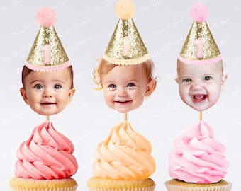 Custom personalized cupcake photo toppers digital file, face topper picks, cupcake birthday glitter, anniversary, baby any age people, pets