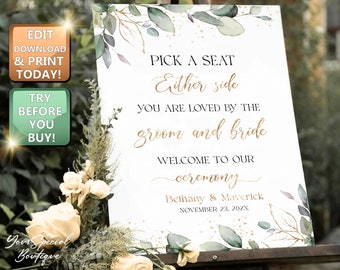 Pick a Seat Not a Side Sign, Minimalist Wedding Seating Poster, Choose a Seat Sign, Ceremony Seating Sign, Sit anywhere sign, Reception Sign