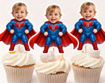 Superhero Inspired cupcake topper, cupcake topper superhero birthday cupcake decor Custom face cupcake topper photo, superhero theme Any age