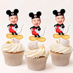 Mickey Mouse inspired Face Cupcake Toppers, Customized Birthday Cake, Mickey Mouse Personalized Face Cupcake Toppers, Custom Face (12 count)
