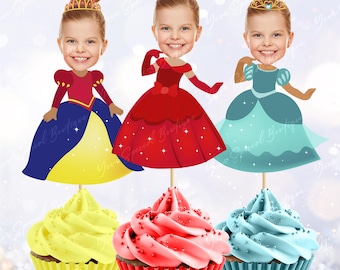 Printable Custom Photo Princess Cupcake Topper, Personalised Face Princess Sticker Cupcake Topper, Birthday Princess cupcakes, Digital File
