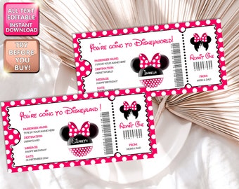 Printable Ticket Personalize Dland DWorld Boarding Pass Surprise Mickey  and Minnie Princess pink Trip Ticket