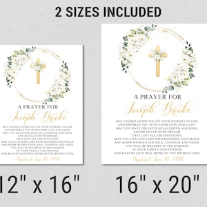 Baptism Prayer Sign Editable Template chalkboard, white roses Baptism chalkboard sign, gold Baptism Milestone, Christening board poster BP10