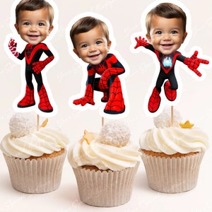 Miles Face Cupcake Toppers Superhero Inspired, Personalized Face Spin Cupcake Toppers Spidey and Friends Cupcake Toppers Custom Digital File
