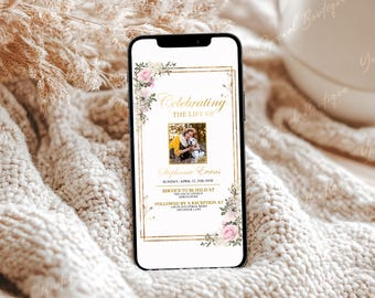 Electronic Funeral Invite Template, Funeral Announcement, Funeral Electronic Invitation for Smartphones, Editable Evite Instant F23